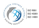 Sertifikavimo zenklas ISO-9001 IR ISO-14001 IR ISO-45001